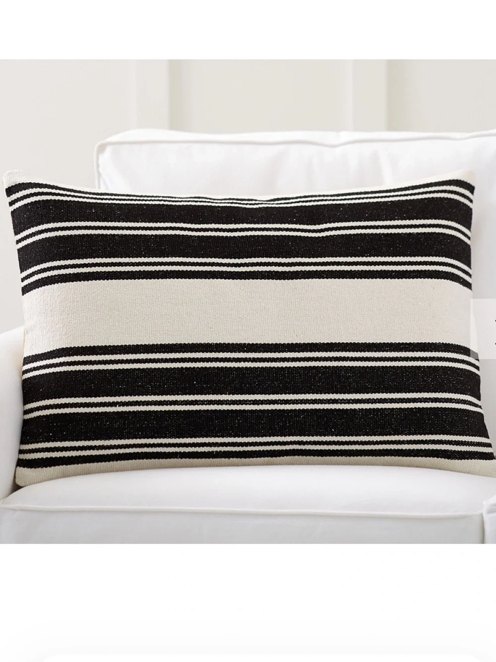 Pottery Barn Black and Cream Striped Accent Pillow Cover, New With Tags!